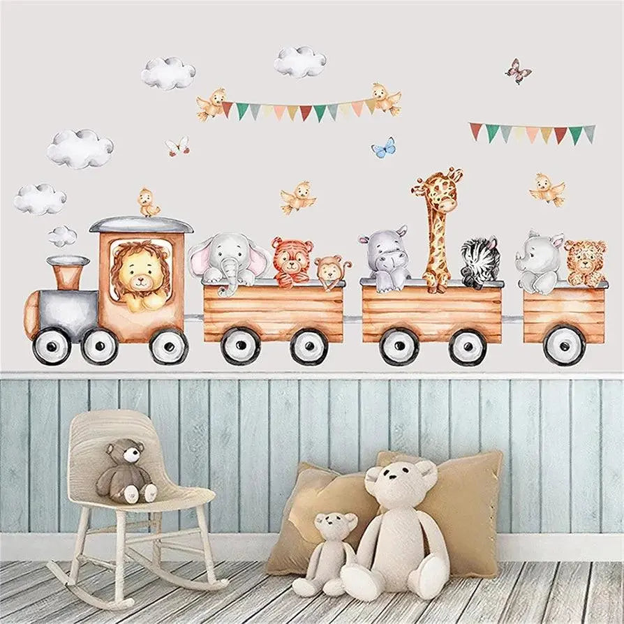 Safari Animal Train Wall Sticker Set Easy do Wall do