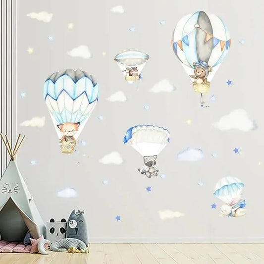 Adorable Animal Hot Air Balloon Wall Stickers Easy do Wall do