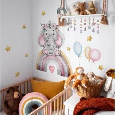 Adorable Elephant and Rainbow Wall Stickers for Kids Rooms Easy do Wall do