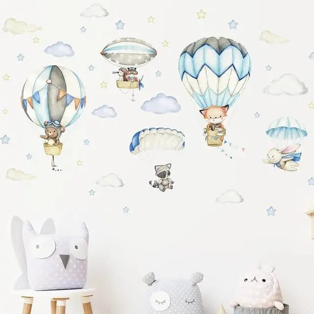 Adorable Animal Hot Air Balloon Wall Stickers Easy do Wall do