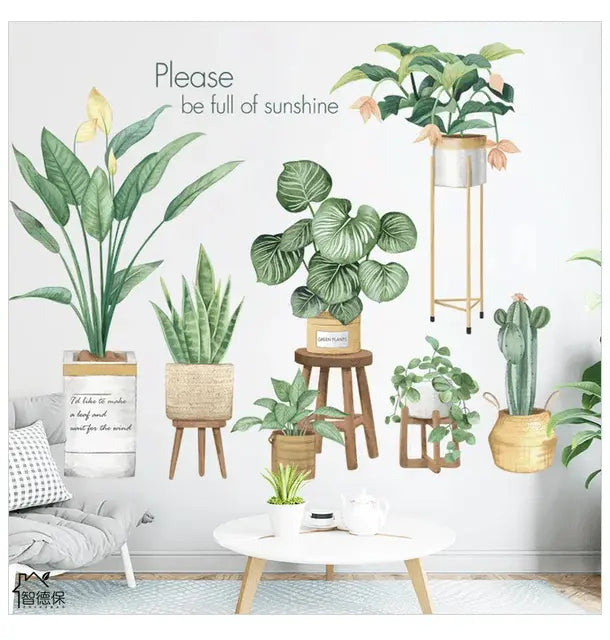 Fresh Greenery Potted Plants Wall Stickers Easy do Wall do