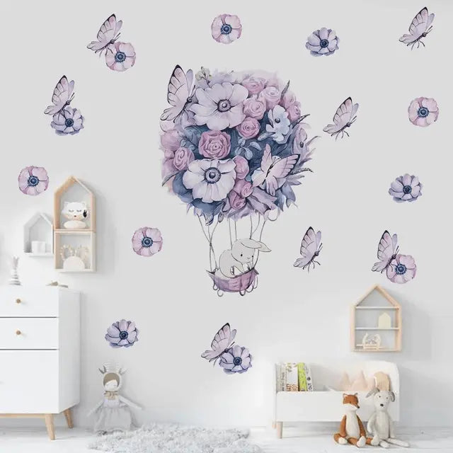 Enchanting Floral Hot Air Balloon Wall Stickers Easy do Wall do