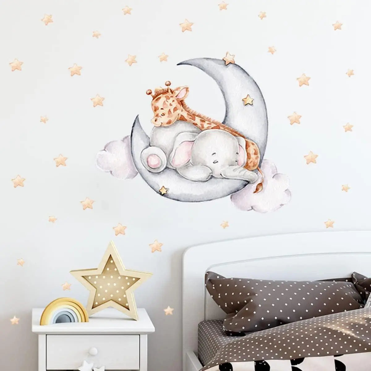 Dreamy Elephant & Giraffe Moon Wall Sticker Easy do Wall do