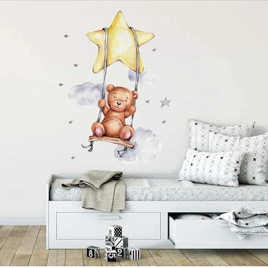 Swinging Teddy Bear Wall Sticker Easy do Wall do