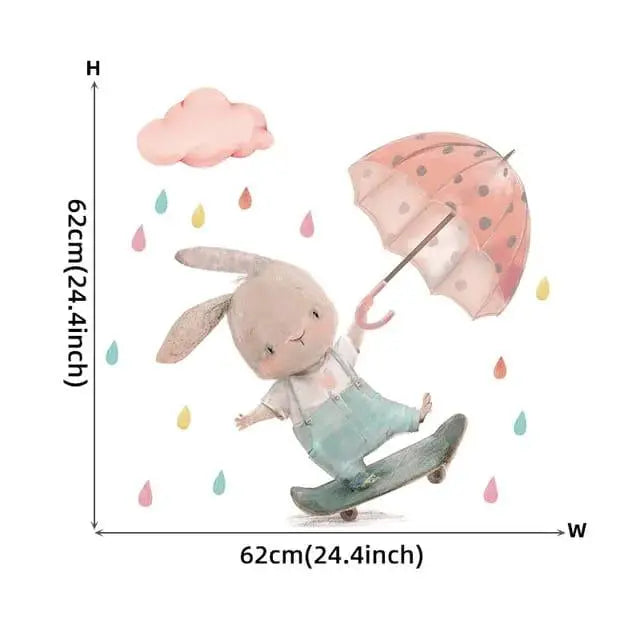 Playful Bunny with Umbrella Wall Stickers Easy do Wall do