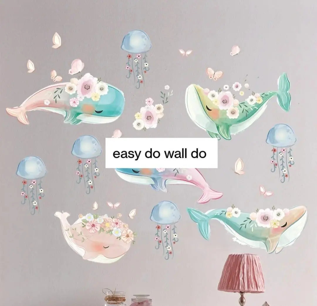 Dreamy Whale and Jellyfish Wall Stickers Easy do Wall do