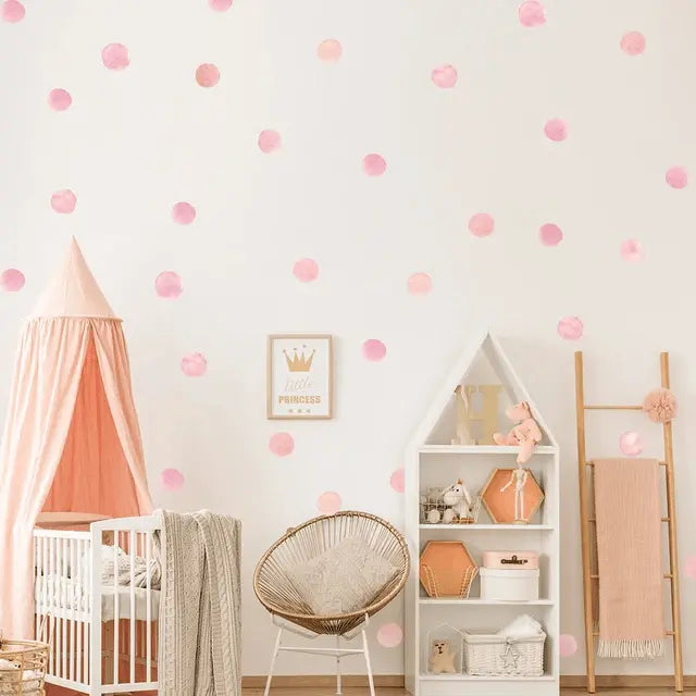 Pink Watercolor Polka Dot Wall Stickers – 6 Sheets Included Easy do Wall do