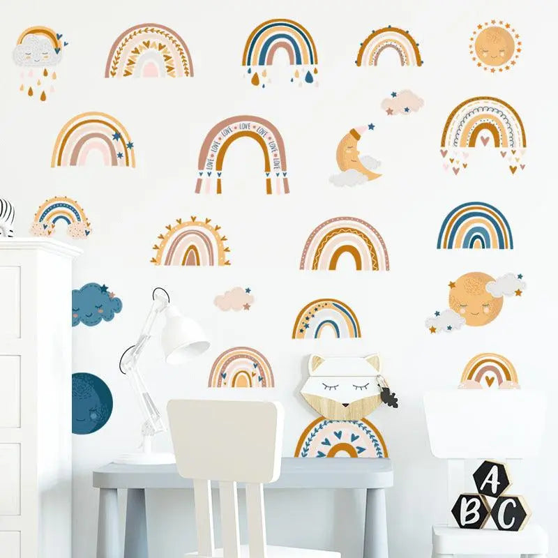 Boho Rainbow, Sun & Clouds Wall Stickers for Kids Rooms Easy do Wall do