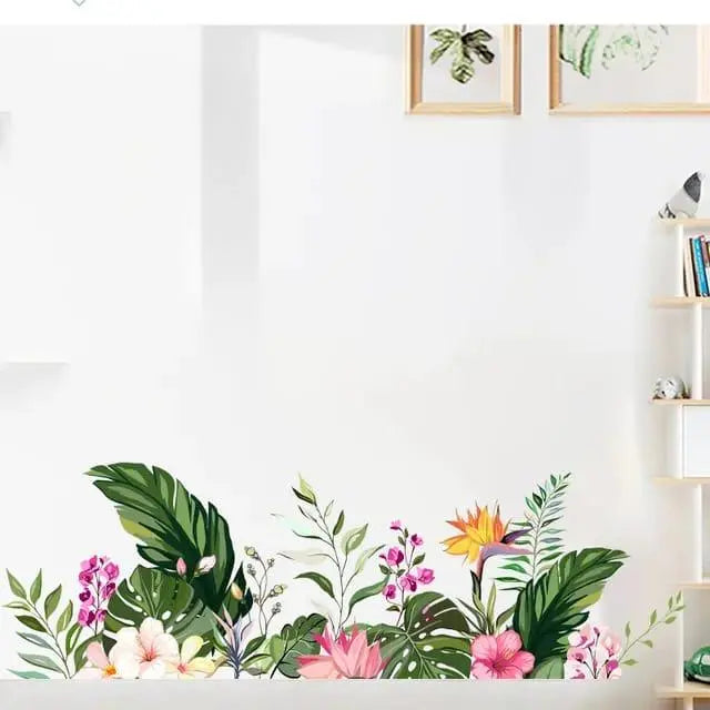 Colorful Flowers & Green Leaves Wall Mural Easy do Wall do