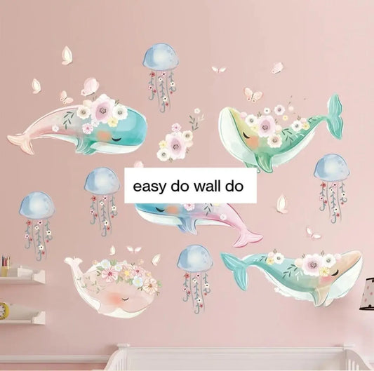 Dreamy Whale and Jellyfish Wall Stickers Easy do Wall do