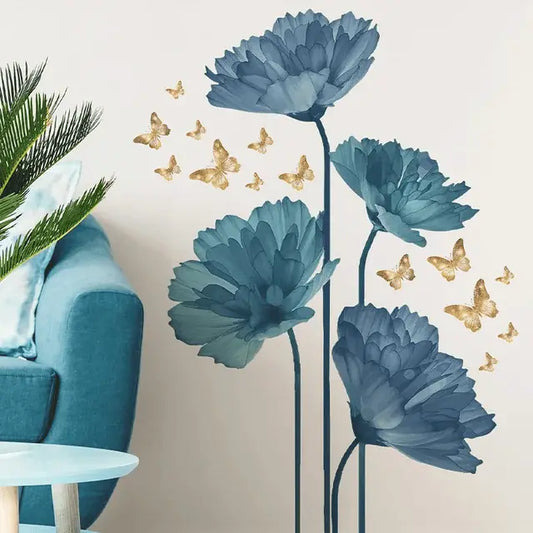 Blue floral and butterfly wall decals Easy do Wall do