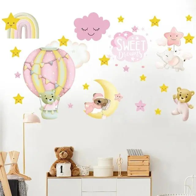 Sweet Dreams Wall Stickers - Adorable Cartoon Bear & Moon for Kids Rooms Easy do Wall do