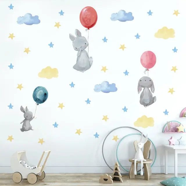 Adorable Falling Bunnies & Balloons Wall Decals Easy do Wall do