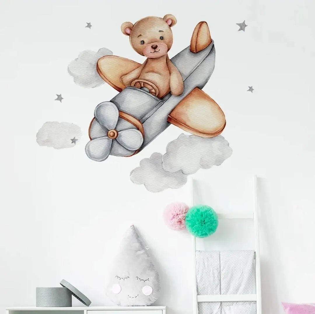 Teddy Bear Pilot Wall Sticker Easy do Wall do