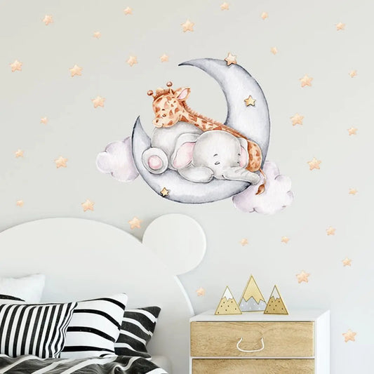 Dreamy Elephant & Giraffe Moon Wall Sticker Easy do Wall do