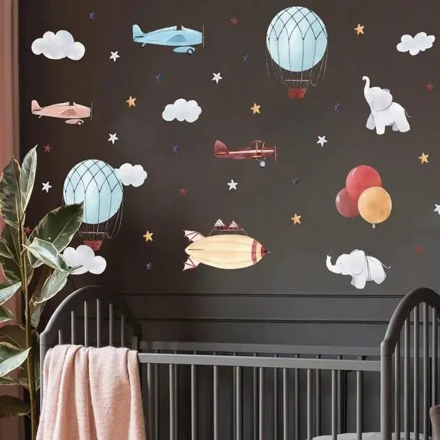 Vintage Airplane and Hot Air Balloon Wall Stickers - Easy do Wall do