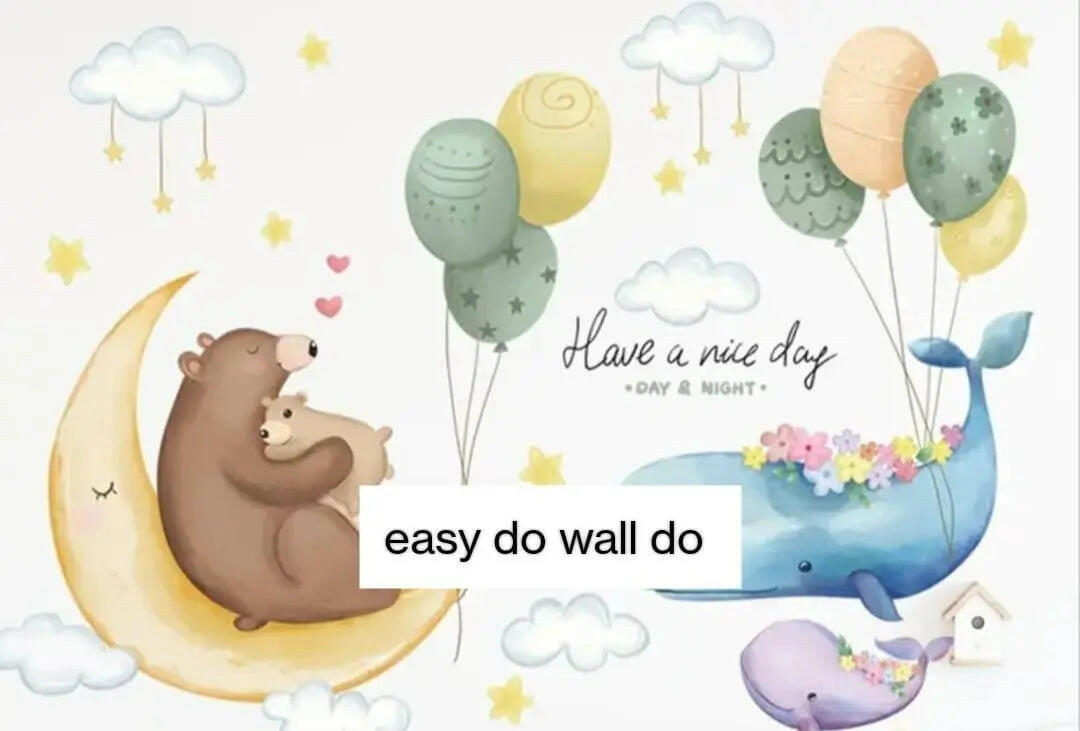 Moon, Bear, Whale, and Balloon Wall Sticker Set Easy do Wall do