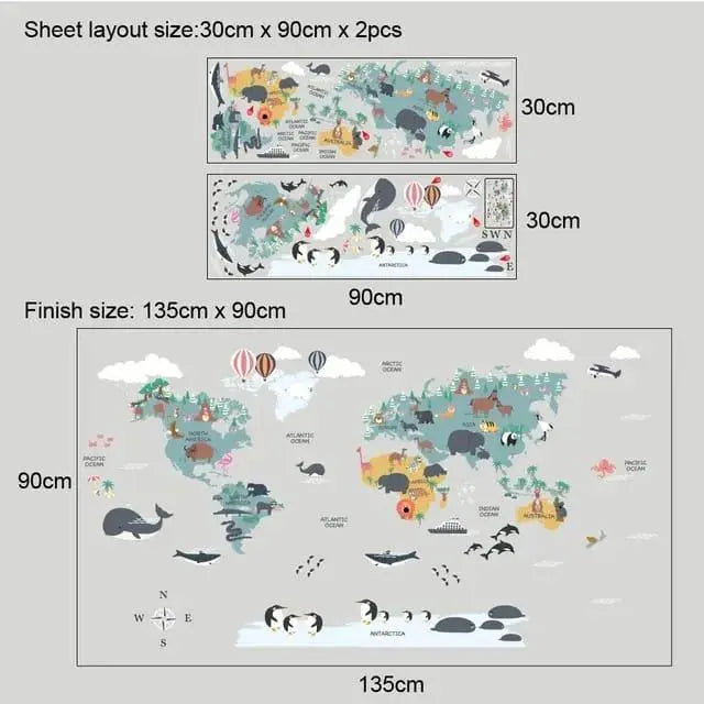 Educational Animal World Map Wall Mural - Easy do Wall do