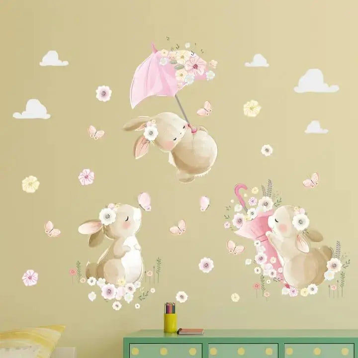 Adorable Bunny with Umbrella Wall Stickers Easy do Wall do