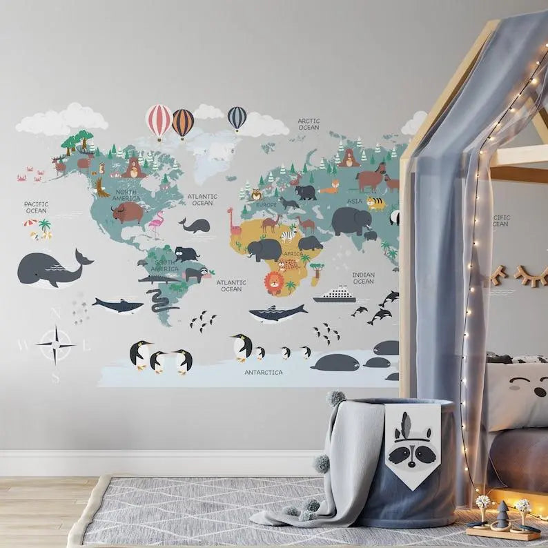 Educational Animal World Map Wall Mural - Easy do Wall do