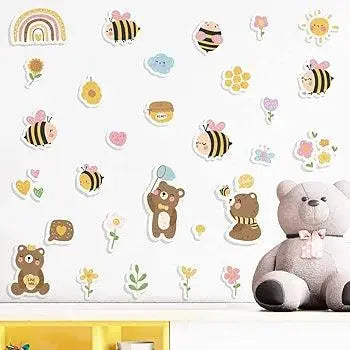 Adorable Baby Bear and Bee Wall Sticker Set Easy do Wall do