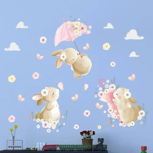 Adorable Bunny with Umbrella Wall Stickers Easy do Wall do