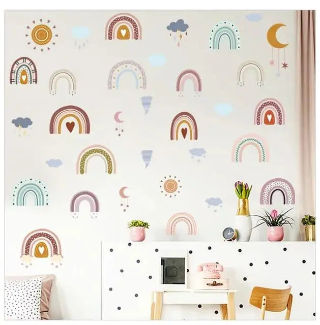 Rainbow Clouds and Sun Wall Decals for Kids' Rooms Easy do Wall do