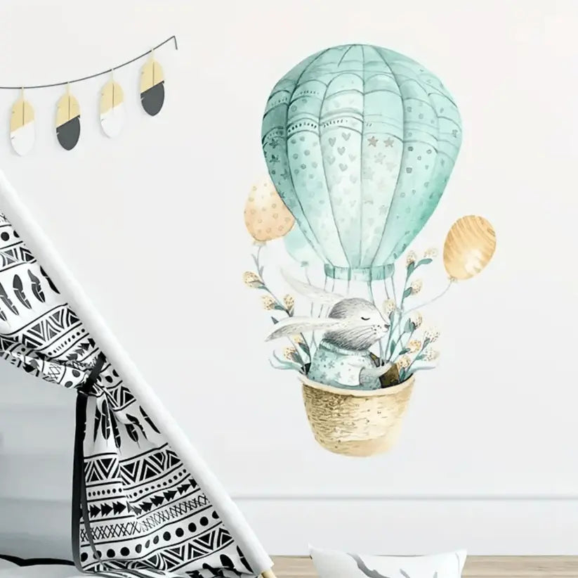 Adorable Bunny Hot Air Balloon Wall Sticker Easy do Wall do