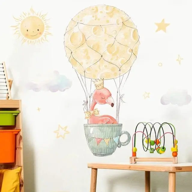 Flamingo in a Teacup Hot Air Balloon Wall Sticker - Easy do Wall do