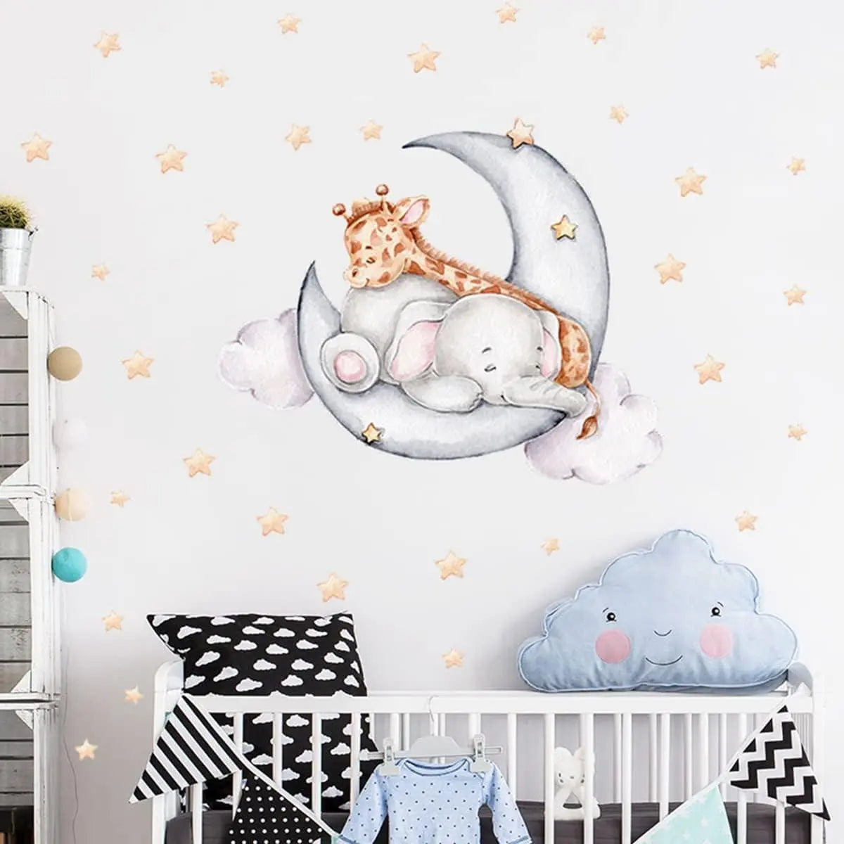 Dreamy Elephant & Giraffe Moon Wall Sticker Easy do Wall do