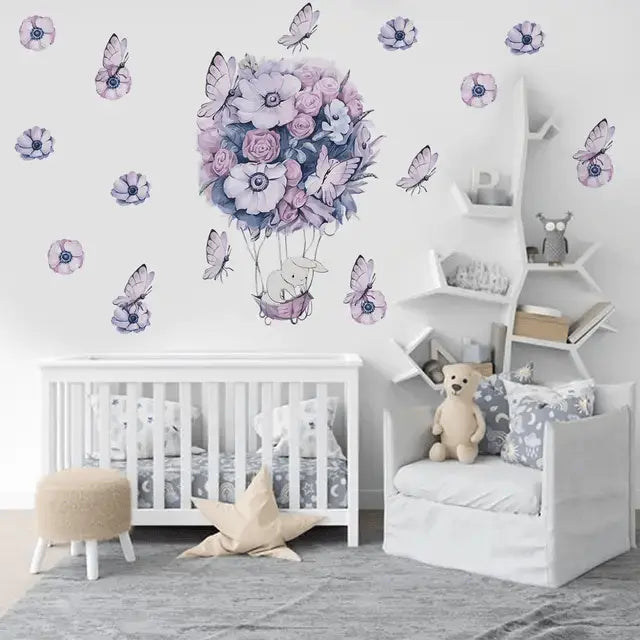 Enchanting Floral Hot Air Balloon Wall Stickers Easy do Wall do