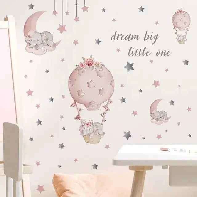 Dream Big Little One: Adorable Elephant Hot Air Balloon Wall Stickers Easy do Wall do