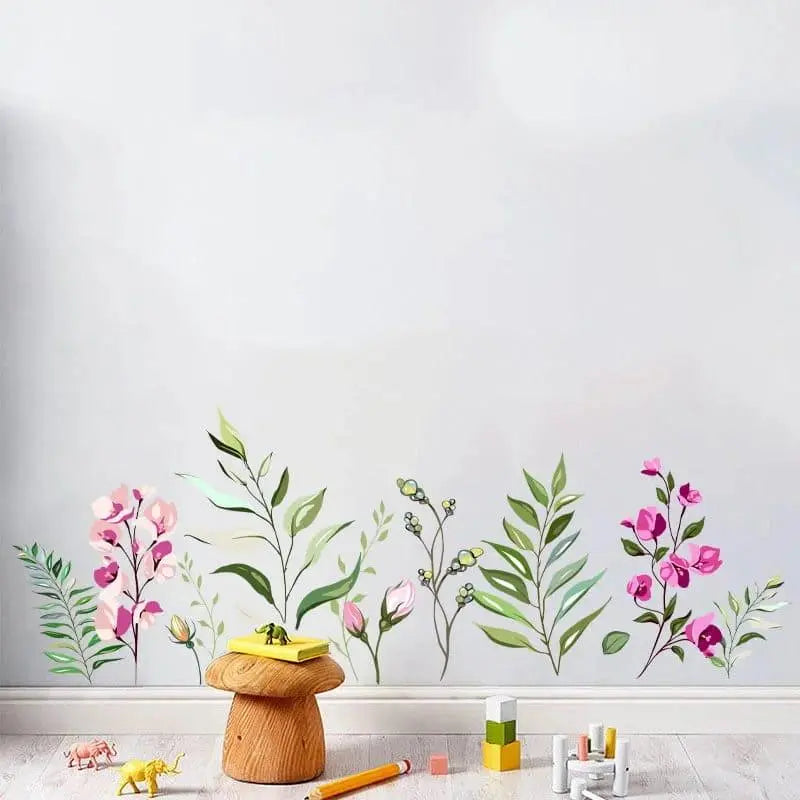 Pink Flower and Leaves Border Wall Sticker Easy do Wall do