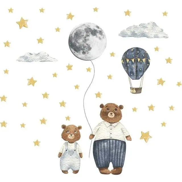 Adorable Bear and Moon Wall Stickers for Kids Easy do Wall do