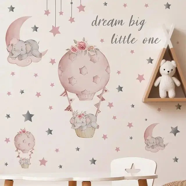 Dream Big Little One: Adorable Elephant Hot Air Balloon Wall Stickers Easy do Wall do