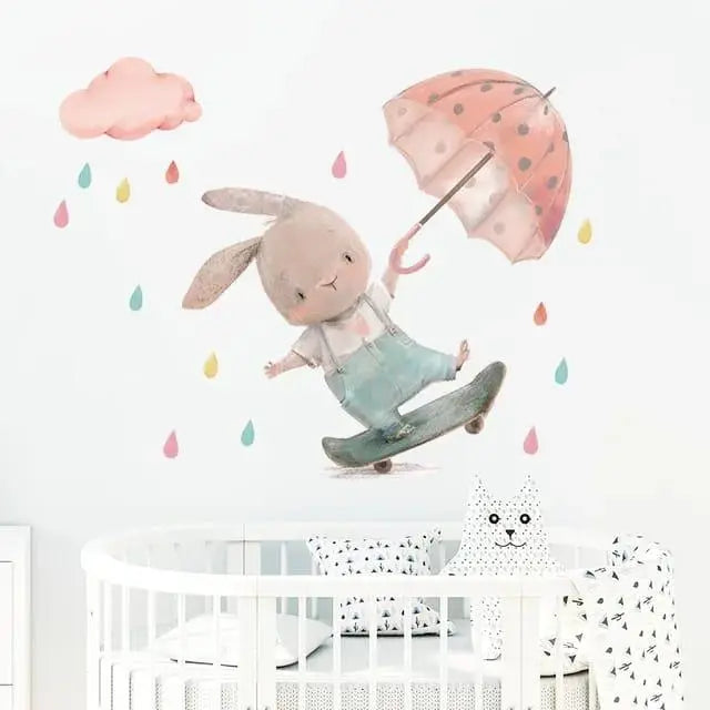 Playful Bunny with Umbrella Wall Stickers Easy do Wall do