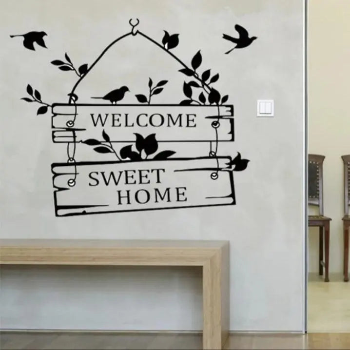 Welcome Sweet Home Wall Stickers with Birds & Tree Easy do Wall do