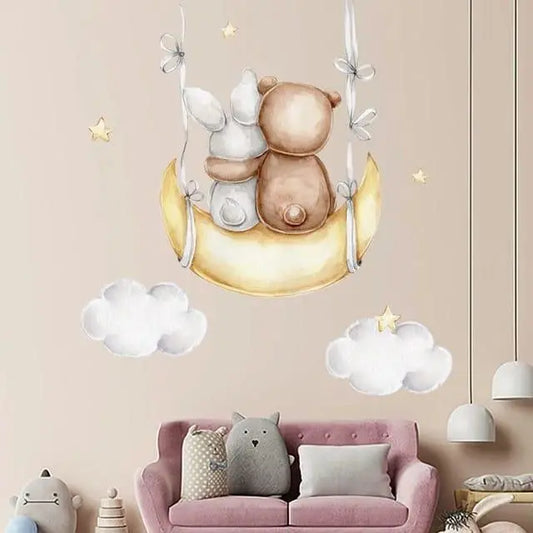 Adorable Bear and Bunny Moon Wall Stickers Easy do Wall do