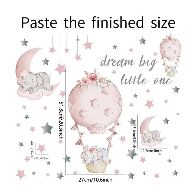 Dream Big Little One: Adorable Elephant Hot Air Balloon Wall Stickers Easy do Wall do