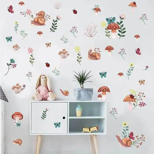 Jungle Paradise Wall Stickers - Cartoon Mushroom & Snail Decals for Kids Rooms Easy do Wall do