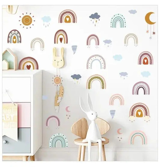 Rainbow Clouds and Sun Wall Decals for Kids' Rooms Easy do Wall do