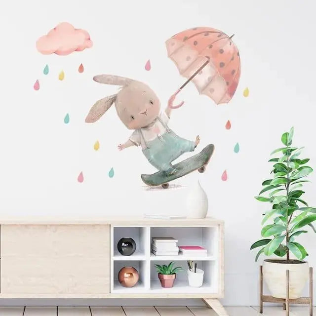 Playful Bunny with Umbrella Wall Stickers Easy do Wall do