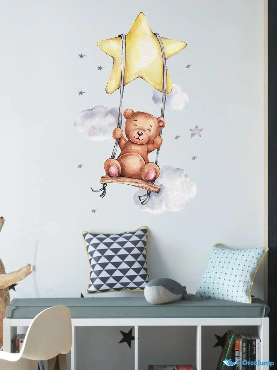 Swinging Teddy Bear Wall Sticker Easy do Wall do