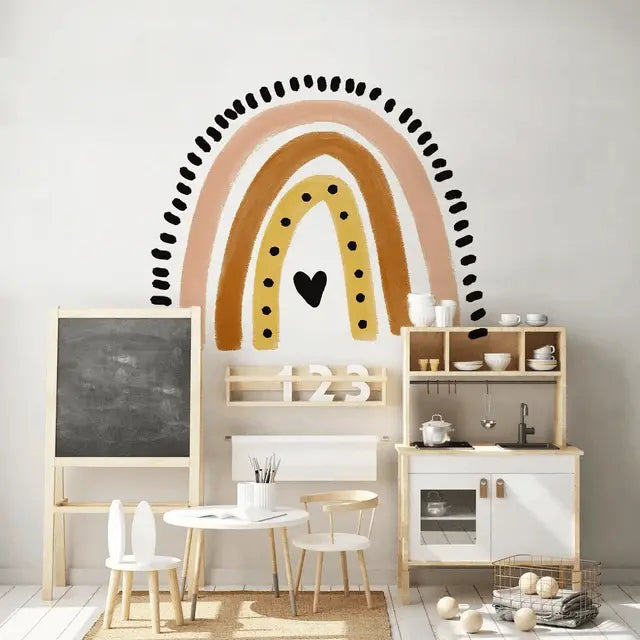 Boho Rainbow with Black Heart Wall Decals - Nursery & Kids Room Decor Easy do Wall do