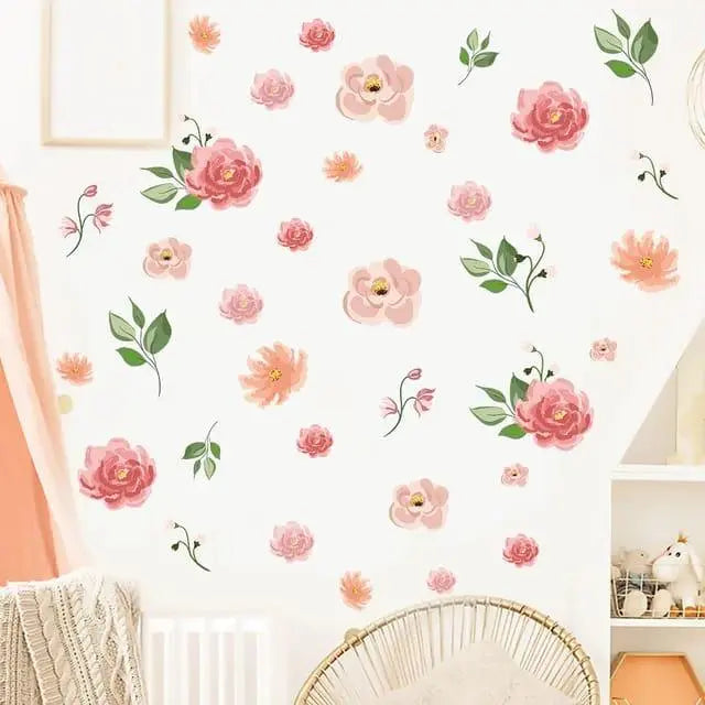 Fresh Pink Rose Flower Wall Stickers Easy do Wall do