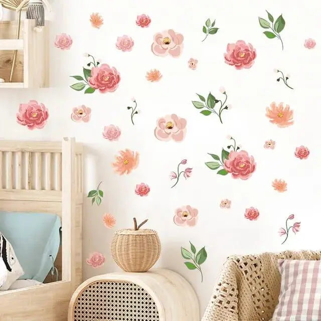 Fresh Pink Rose Flower Wall Stickers Easy do Wall do