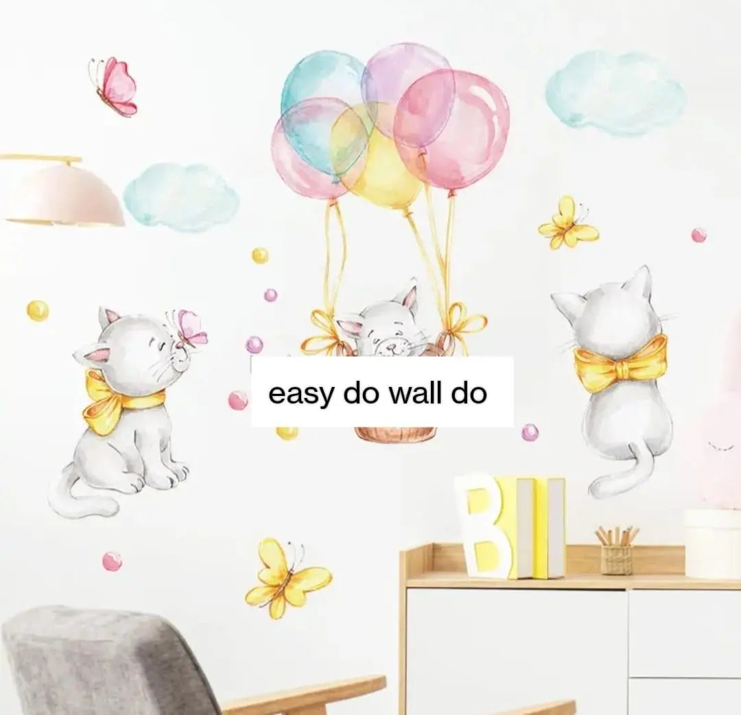 Adorable Kittens & Balloons Wall Stickers Easy do Wall do