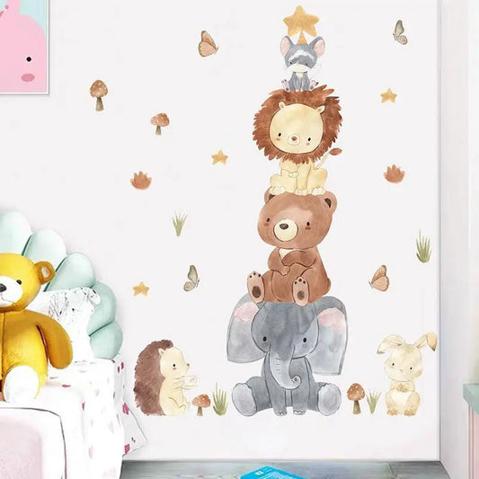 Adorable Stacked Jungle Animals Wall Stickers for Kids Easy do Wall do