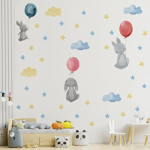 Adorable Falling Bunnies & Balloons Wall Decals Easy do Wall do