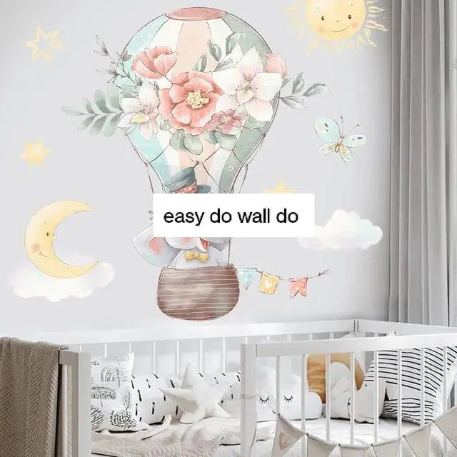 Adorable Elephant Hot Air Balloon Wall Stickers Easy do Wall do